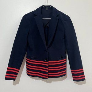 J. Crew Soft Navy Blazer Jacket with Orange Stripes-Women XS